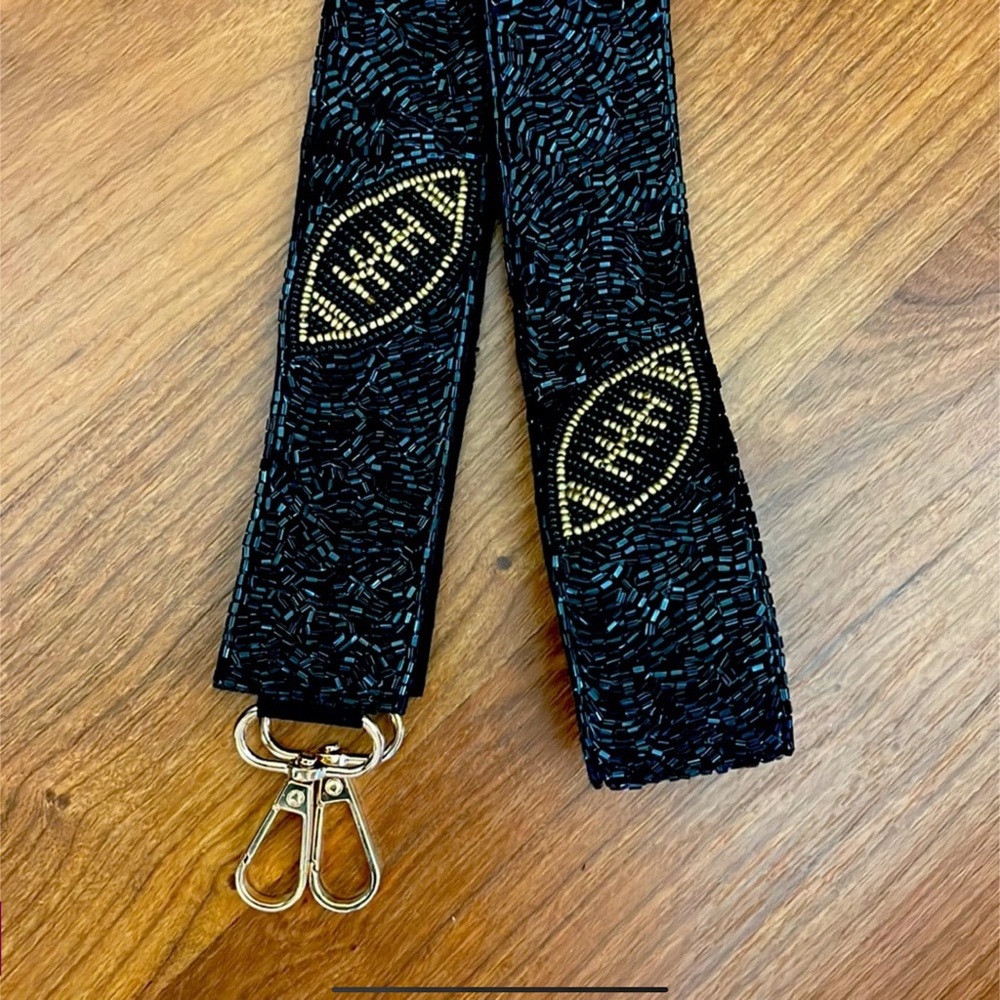 NEW Black and Gold Football Beaded Purse Strap Game Days - Picture 2 of 10